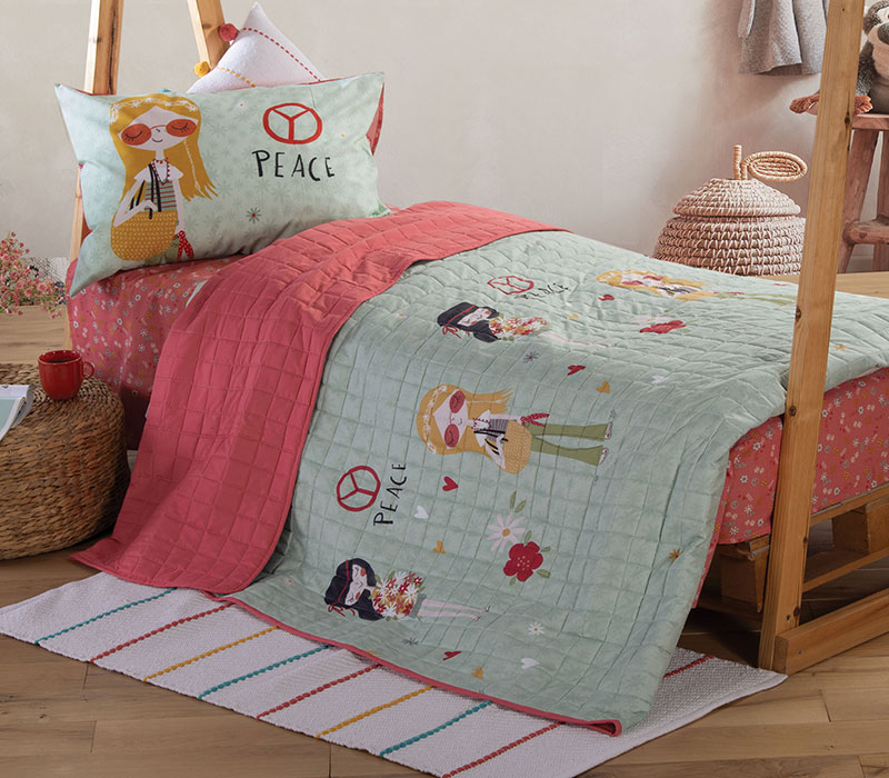 NEF-NEF ΚΟΥΒΕΡΛΙ ΜΟΝΟ LOVE  & PEACE 180X220, ΥΦΑΣΜΑ:100%ΜIΚΡΟΙΝ-ΕΣΩΤ:100%ΠΟΛ