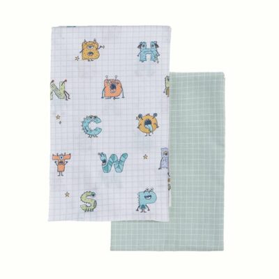 NEF-NEF ΒΡΕΦΙΚΑ ΣΕΤ ΣΕΝΤΟΝΙΑ ΛΙΚΝΟΥ 2ΤΜΧ ALPHABET MONSTER  NEF-NEF HOMEWARE, 100% ΒΑΜΒΑΚΙ - PISTACHIO