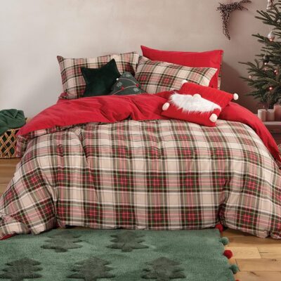 ΣΕΤ ΠΑΠΛΩΜΑΤΟΘΗΚΗ ΥΠΕΡΔΙΠΛΗ NOEL 240X230 NEF-NEF HOMEWARE, 100% ΒΑΜΒΑΚΙ - Red/Grey