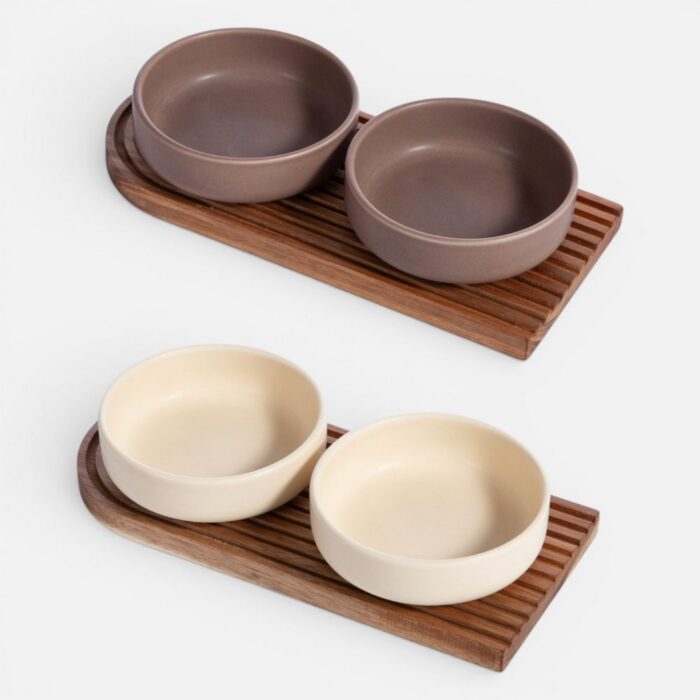 Πιάτο με Δίσκο Σετ 3Τεμ.Menti Nef Nef Homeware, ΚΕΡΑΜ-ΞΥΛΟ